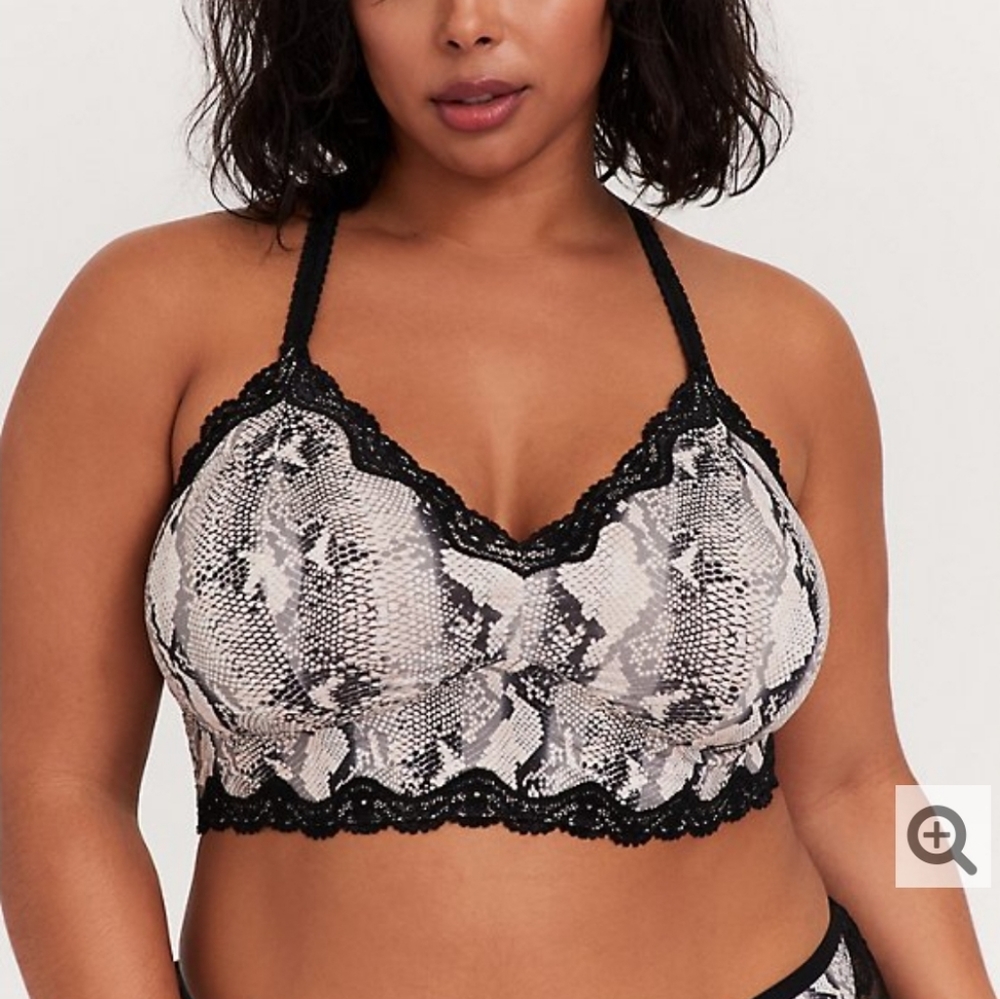 BLACK SNAKESKIN PRINT RACERBACK BRALETTE AND PANTY